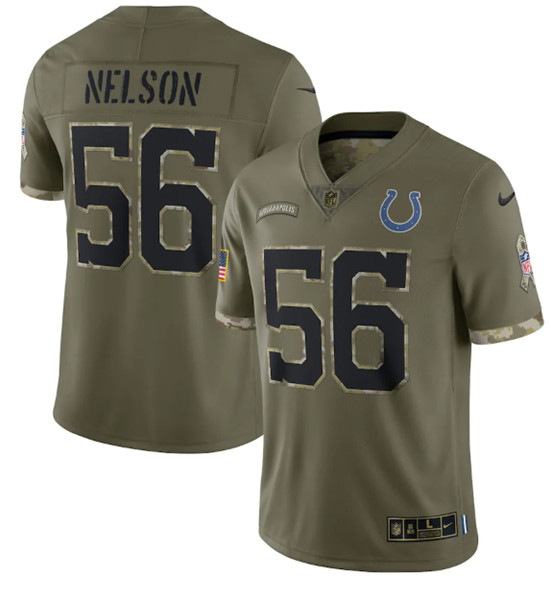 Men's Indianapolis Colts #56 Quenton Nelson 2022 Olive Salute To Service Limited Stitched Jersey