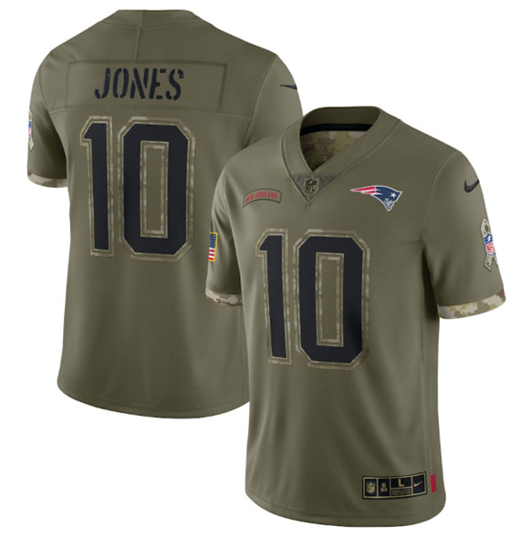 Men's New England Patriots #10 Mac Jones 2022 Olive Salute To Service Limited Stitched Jersey