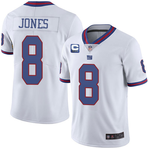 Men's New York Giants 2022 #8 Daniel Jones White With 3-star C Patch Stitched NFL Jersey