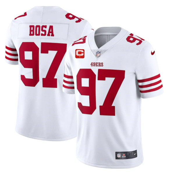 Men's San Francisco 49ers 2022 #97 Nike Bosa White Scarlet With 1-star C Patch Vapor Untouchable Limited Stitched Football Jersey