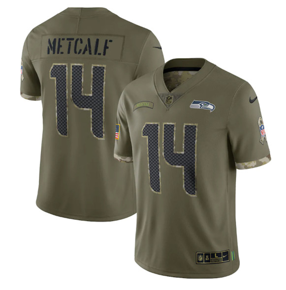 Men's Seattle Seahawks #14 DK Metcalf 2022 Olive Salute To Service Limited Stitched Jersey