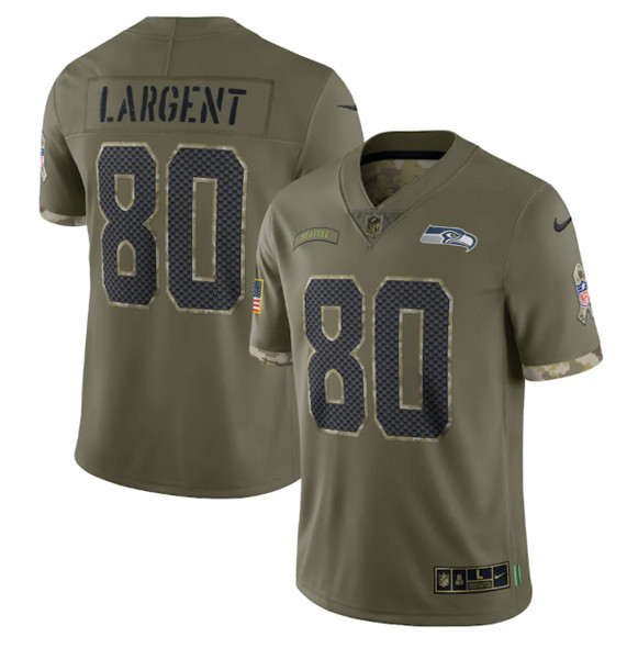 Men's Seattle Seahawks #80 Steve Largent 2022 Olive Salute To Service Limited Stitched Jersey