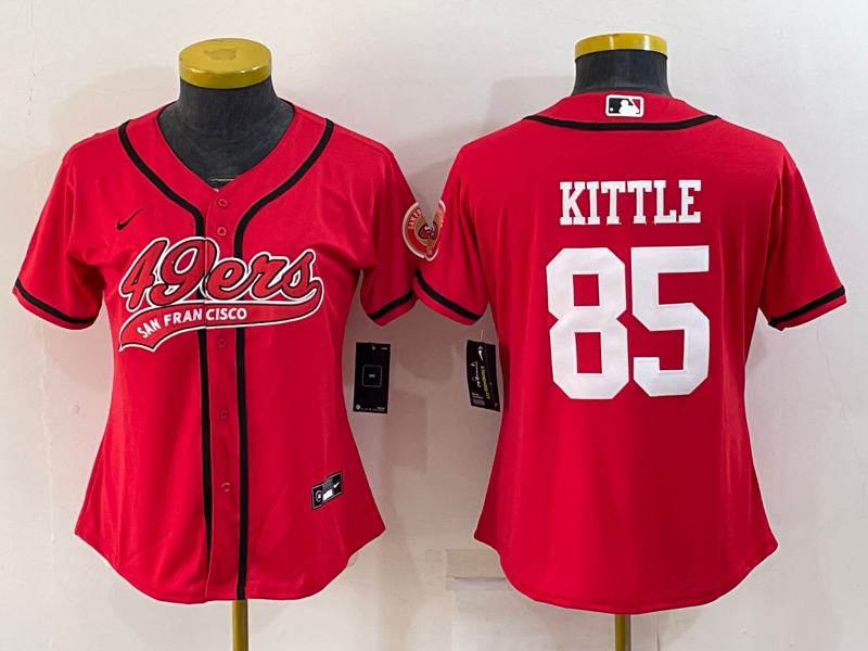 Women's San Francisco 49ers #85 George Kittle Red With Patch Cool Base Stitched Baseball Jersey