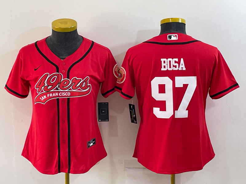 Women's San Francisco 49ers #97 Nick Bosa Red With Patch Cool Base Stitched Baseball Jersey