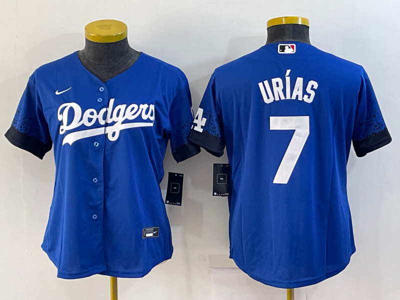 Women's Los Angeles Dodgers #7 Julio Urias Blue 2021 City Connect Cool Base Stitched Jersey