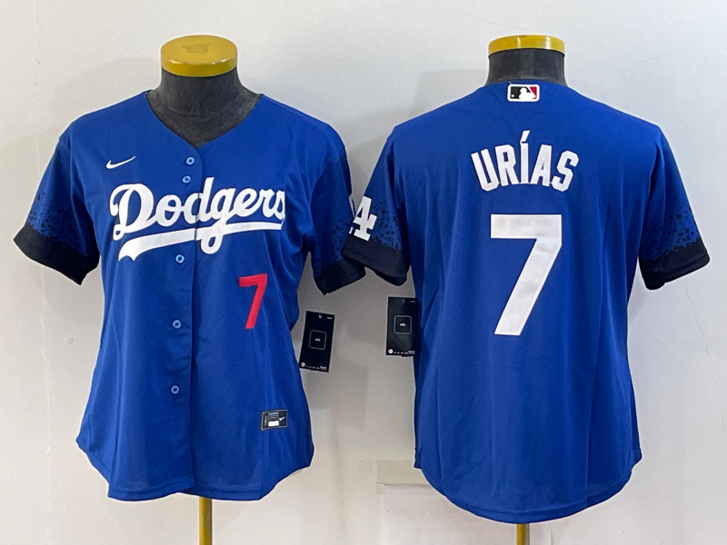 Women's Los Angeles Dodgers #7 Julio Urias Blue 2021 City Connect Number Cool Base Stitched Jersey