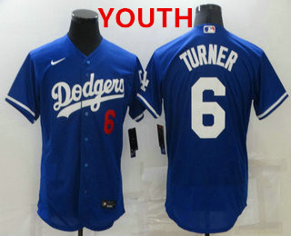 Youth Los Angeles Dodgers #6 Trea Turner Blue Stitched MLB Flex Base Nike Jersey