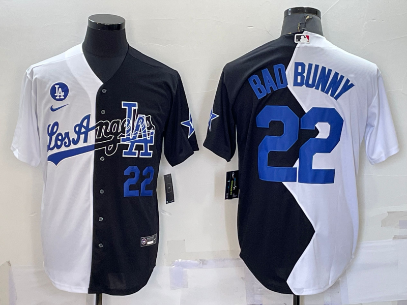 Mens Los Angeles Dodgers #22 Bad Bunny White Black Number 2022 Celebrity Softball Game Cool Base Jersey