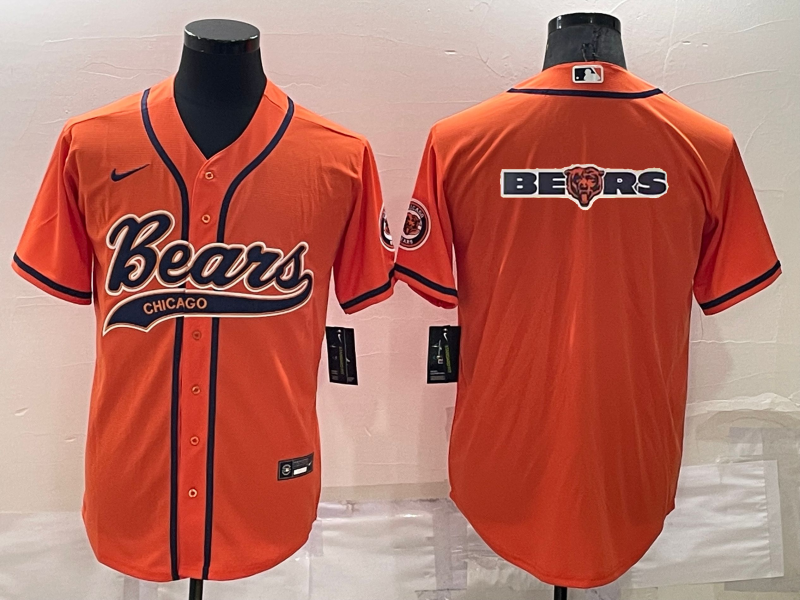 Men's Chicago Bears Orange Team Big Logo With Patch Cool Base Stitched Baseball Jersey