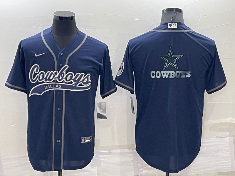 Men's Dallas Cowboys Navy Blue Team Big Logo With Patch Cool Base Stitched Baseball Jersey