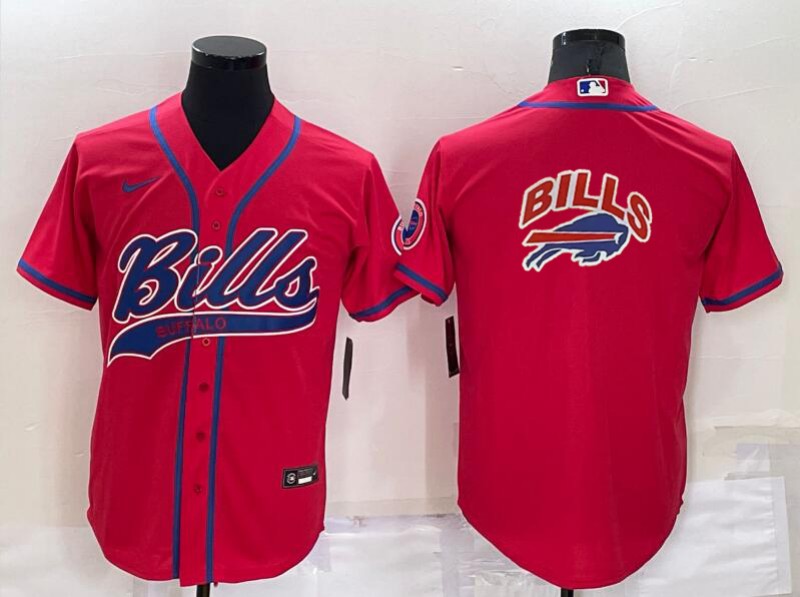 Men's Buffalo Bills Red Team Big Logo With Patch Cool Base Stitched Baseball Jersey