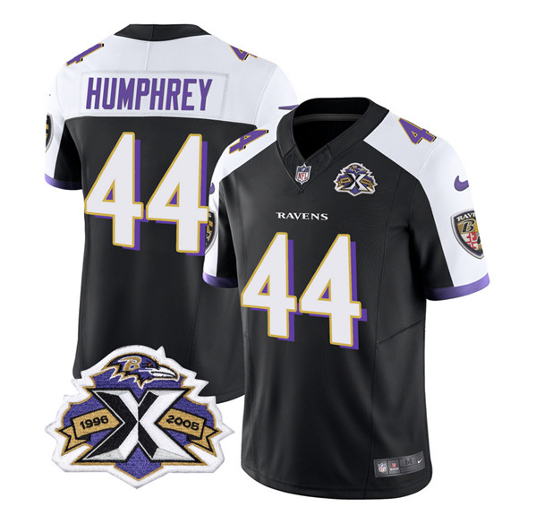 Men's Baltimore Ravens #44 Marlon Humphrey Black White 2023 F.U.S.E With Patch Throwback Vapor Limited Stitched Jersey