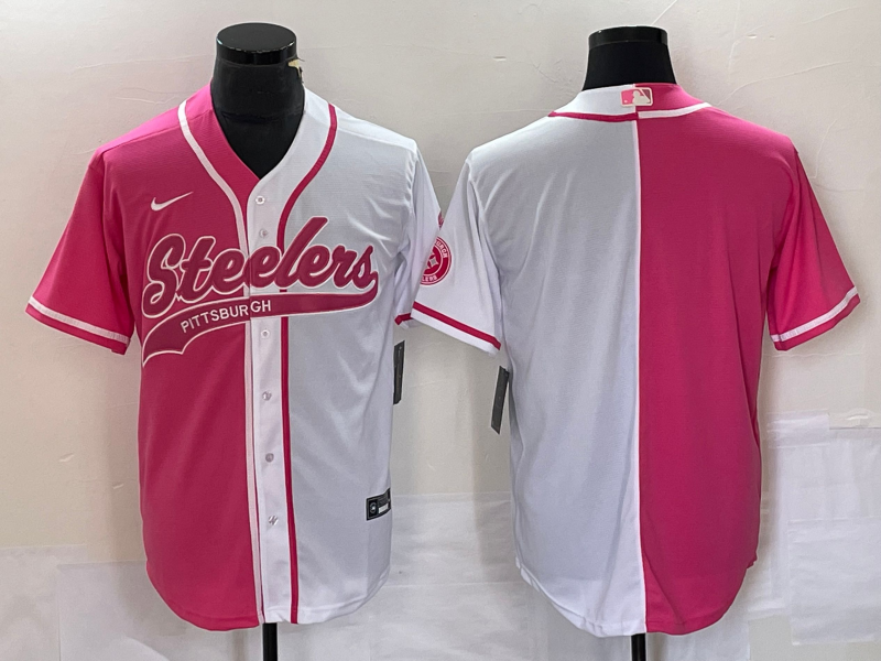 Men's Pittsburgh Steelers Blank Pink White Two Tone With Patch Cool Base Stitched Baseball Jersey