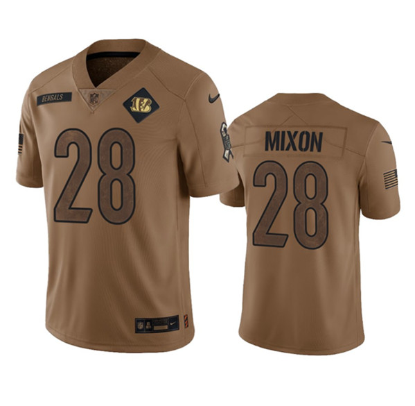 Men's Cincinnati Bengals #28 Joe Mixon 2023 Brown Salute To Service Limited Football Stitched Jersey