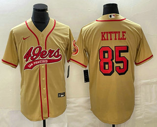 Men's San Francisco 49ers #85 George Kittle Gold Color Rush With Patch Cool Base Stitched Baseball Jersey