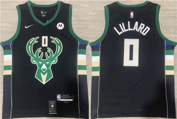 Men's Milwaukee Bucks #0 Damian Lillard Black Stitched Basketball Jersey