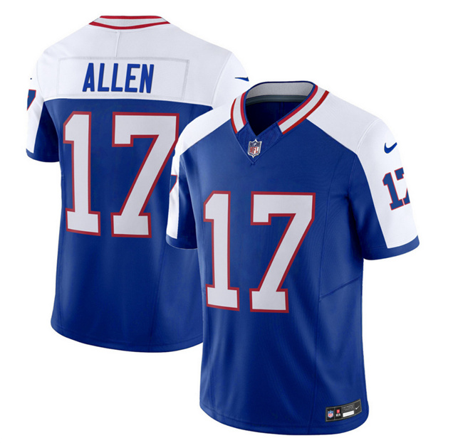 Men's Buffalo Bills #17 Josh Allen Blue White 2023 F.U.S.E. Throwback Vapor Untouchable Limited Football Stitched Jersey