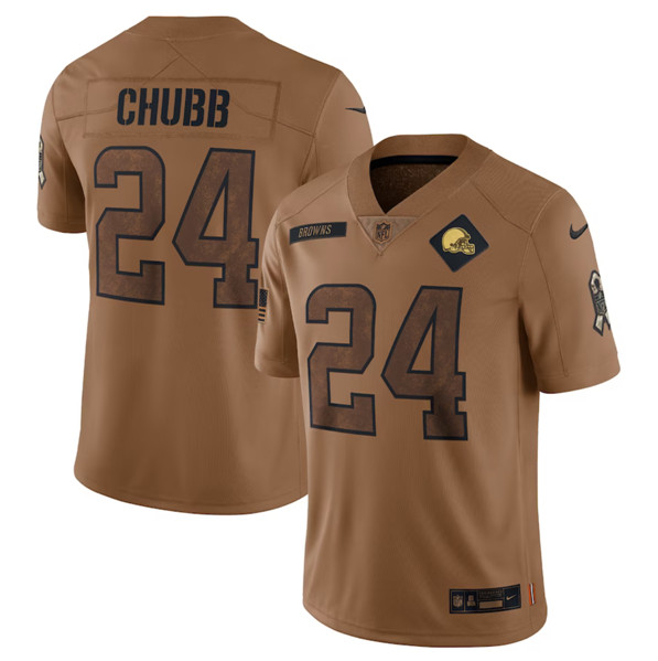 Men's Cleveland Browns #24 Nick Chubb 2023 Brown Salute To Service Limited Football Stitched Jersey