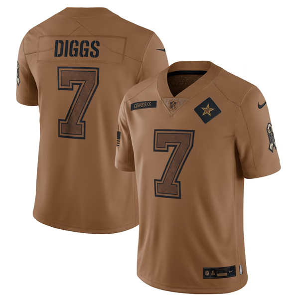 Men's Dallas Cowboys #7 Trevon Diggs 2023 Brown Salute To Service Limited Football Stitched Jersey