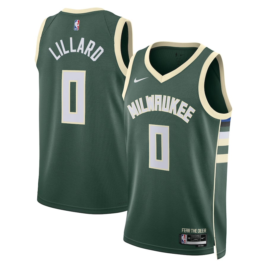 Men's Milwaukee Bucks #0 Damian Lillard Nike Unisex Swingman Icon Edition Hunter Green Jersey 