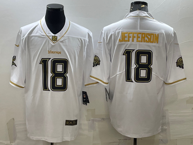 Men's Minnesota Vikings #18 Justin Jefferson White Golden Edition Limited Stitched Jersey