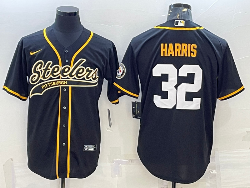 Men's Pittsburgh Steelers #32 Franco Harris Black With Patch Cool Base Stitched Baseball Jerseys