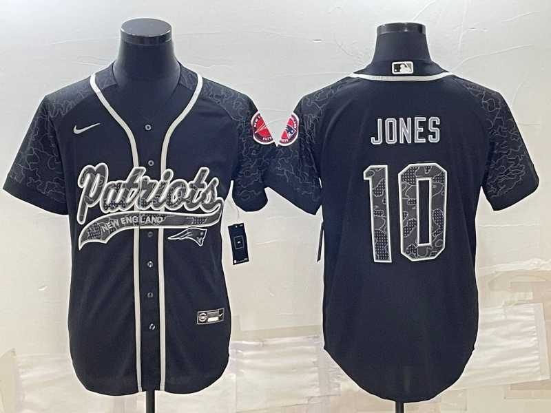 Men's New England Patriots #10 Mac Jones Black Reflective With Patch Cool Base Stitched Baseball Jersey