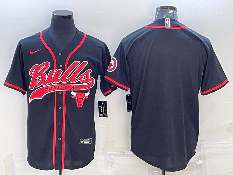 Men's Chicago Bulls Blank Black Pinstripe With Patch Cool Base Stitched Baseball Jerseys