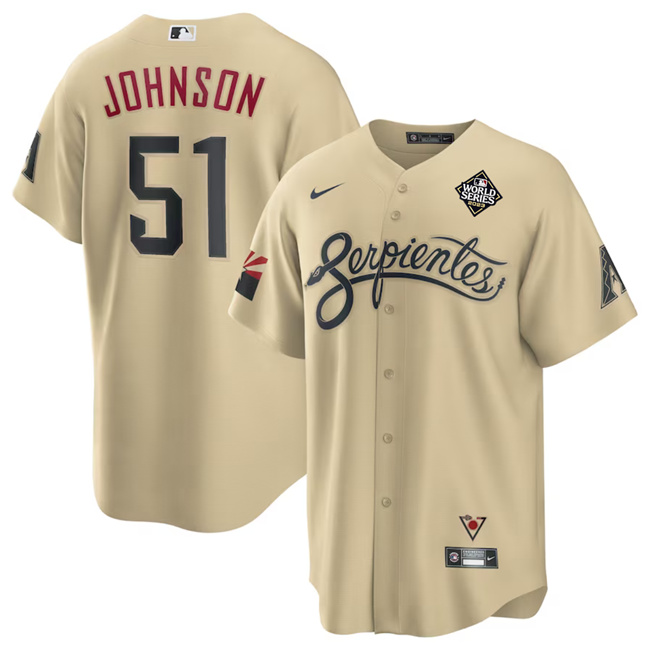 Men's Arizona Diamondbacks #51 Randy Johnson Gold 2023 World Series City Connect Cool Base Stitched Baseball Jersey