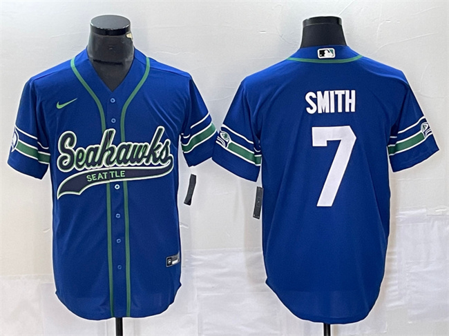 Men's Seattle Seahawks #7 Geno Smith Royal Throwback Cool Base Stitched Baseball Jersey