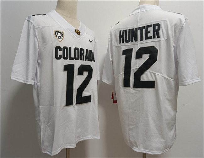 Men's Colorado Buffaloes #12 Travis Hunter White With PAC-12 Patch Stitched Football Jersey