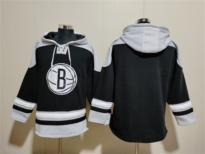 Men's Brooklyn Nets Blank Black Lace-Up Pullover Hoodie