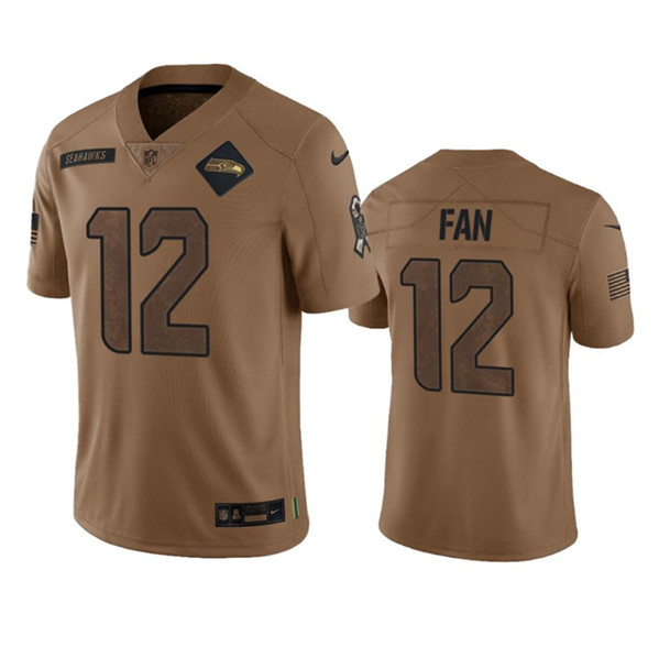 Men's Seattle Seahawks #12 Fan 2023 Brown Salute To Service Limited Football Stitched Jersey