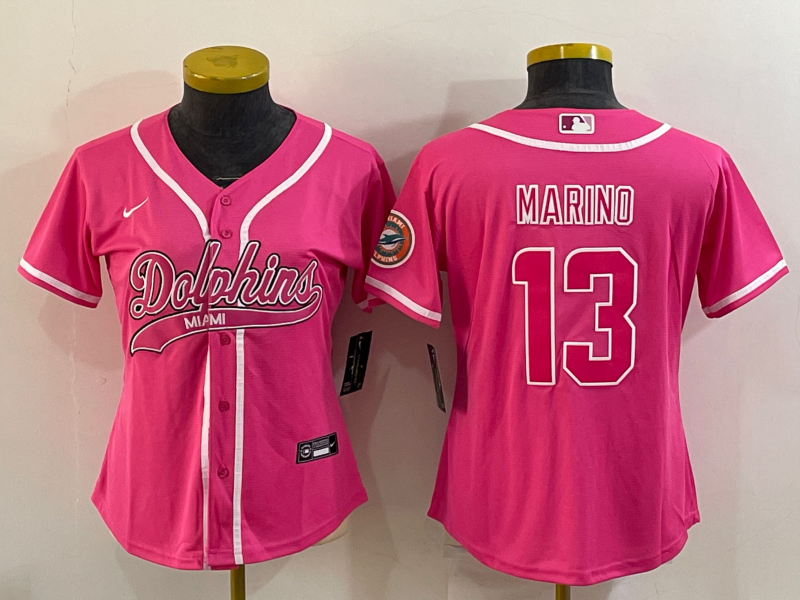 Women's Miami Dolphins #13 Dan Marino Pink With Patch Cool Base Stitched Baseball Jersey