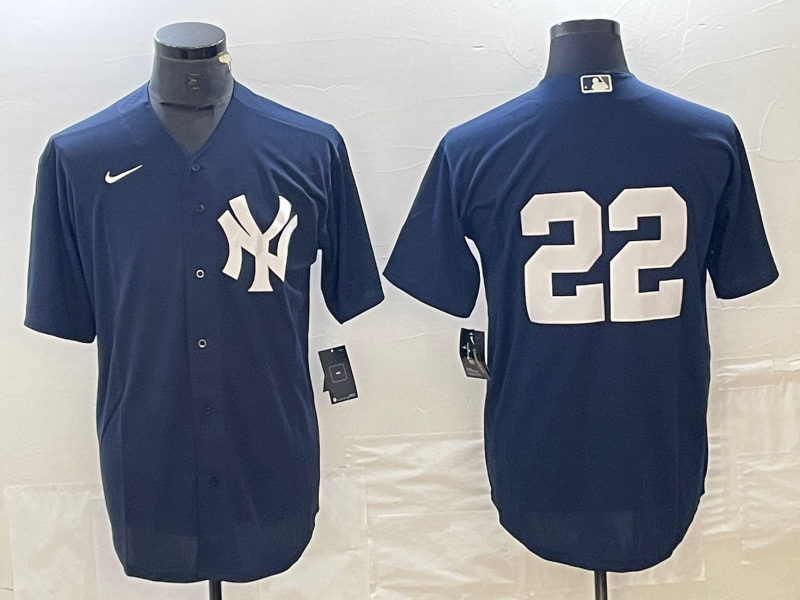 Men's New York Yankees #22 Juan Soto Navy Blue Cool Base Stitched Baseball Jersey