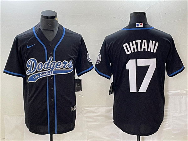 Men's Los Angeles Dodgers #17 Shohei Ohtani Black Cool Base With Patch Stitched Baseball Jersey