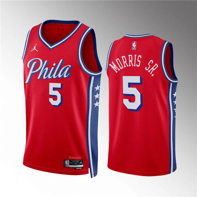 Men's Philadelphia 76ers #5 Marcus Morris Sr Red Statement Edition Stitched Jersey