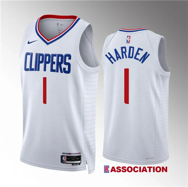 Men's Los Angeles Clippers #1 James Harden White Association Edition Stitched Jersey