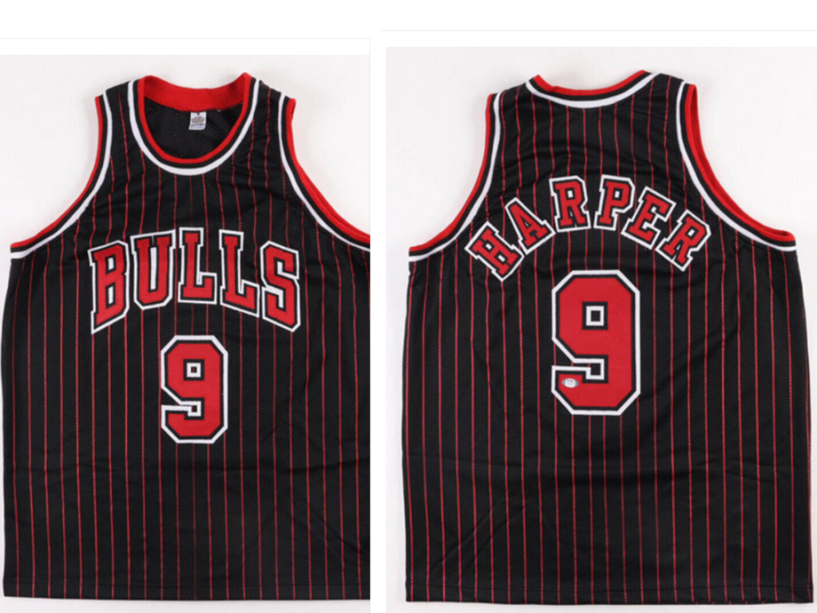 Men's Chicago Bulls #9 Ron Harper Black Pinstriped Jersey