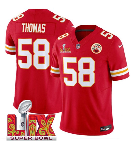 Men’s Kansas City Chiefs #58 Derrick Thomas Red 2025 F.U.S.E. Super Bowl LIX Patch Vapor Untouchable Limited Football Stitched Jersey