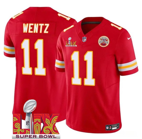 Men's Kansas City Chiefs #11 Carson Wentz Red 2025 F.U.S.E. Super Bowl LIX Patch Vapor Untouchable Limited Football Stitched Jersey