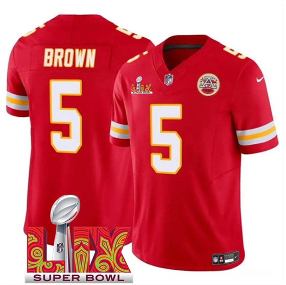 Men’s Kansas City Chiefs #5 Hollywood Brown Red 2025 F.U.S.E. Super Bowl LIX Patch Vapor Untouchable Limited Football Stitched Jersey