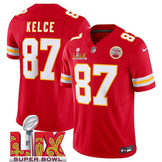 Men’s Kansas City Chiefs #87 Travis Kelce Red 2025 F.U.S.E. Super Bowl LIX Patch Vapor Untouchable Limited Football Stitched Jersey