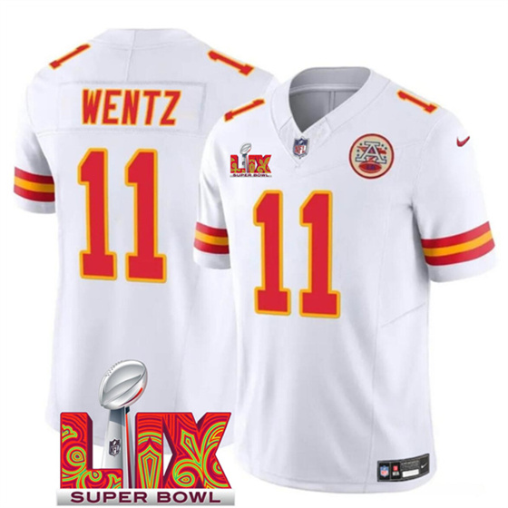 Men's Kansas City Chiefs #11 Carson Wentz White 2025 F.U.S.E. Super Bowl LIX Patch Vapor Untouchable Limited Football Stitched Jersey