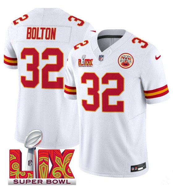 Men’s Kansas City Chiefs #32 Nick Bolton White 2025 F.U.S.E. Super Bowl LIX Patch Vapor Untouchable Limited Football Stitched Jersey