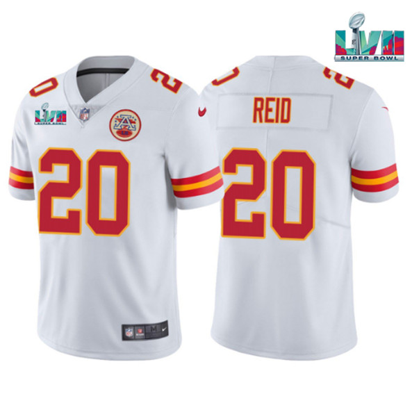 Men's Kansas City Chiefs #20 Justin Reid White Super Bowl LVII Patch Vapor Untouchable Limited Stitched Jersey