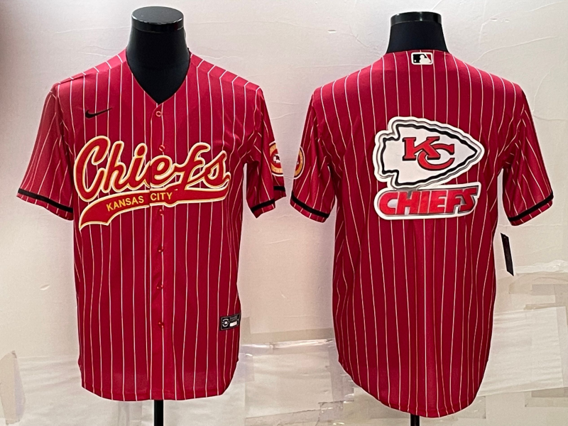 Men's Kansas City Chiefs Red Team Big Logo With Patch Cool Base Stitched Baseball Jersey