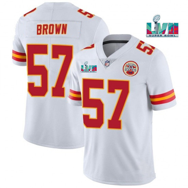 Men’s Kansas City Chiefs #57 Orlando Brown White Super Bowl LVII Patch Vapor Untouchable Limited Stitched Jersey