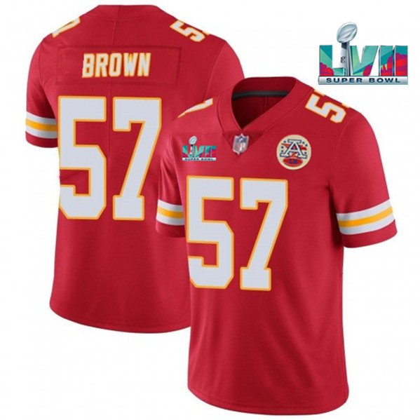 Men’s Kansas City Chiefs #57 Orlando Brown Red Super Bowl LVII Patch Vapor Untouchable Limited Stitched Jersey