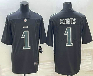 Men's Philadelphia Eagles #1 Jalen Hurts Black Vapor Untouchable Stitched Fashion Limited Jersey